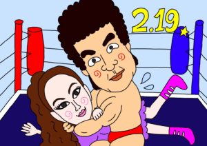 プロレスをしている藤岡弘と中島美嘉